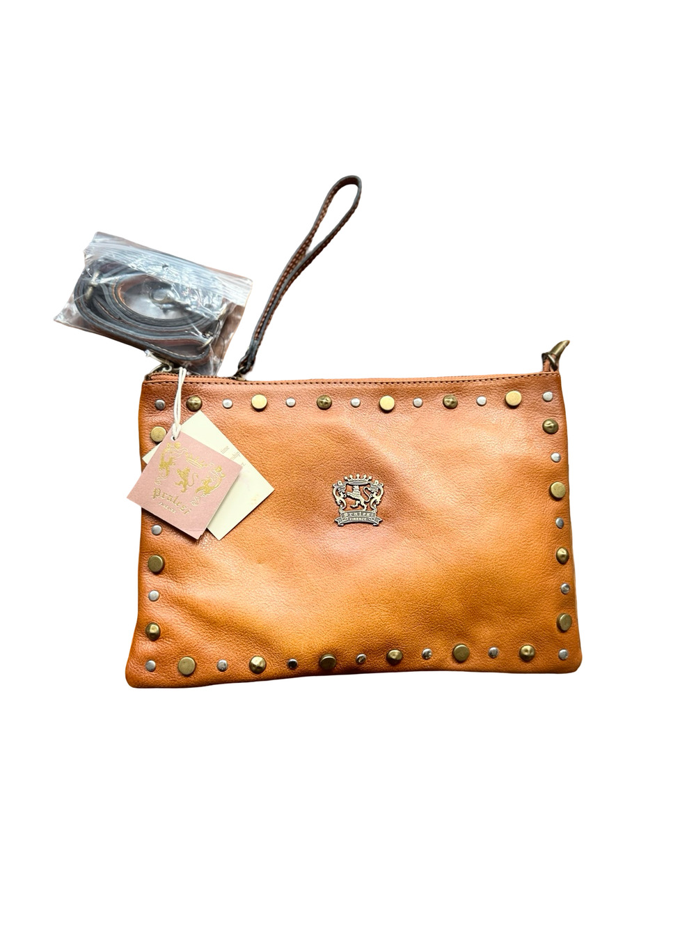 NWT Pratesi Firenze Studded Italian Clutch w Metallic Studs and Crown Emblem
